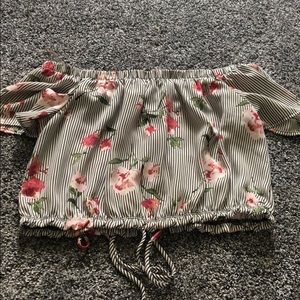 off the shoulder crop top floral with stripes